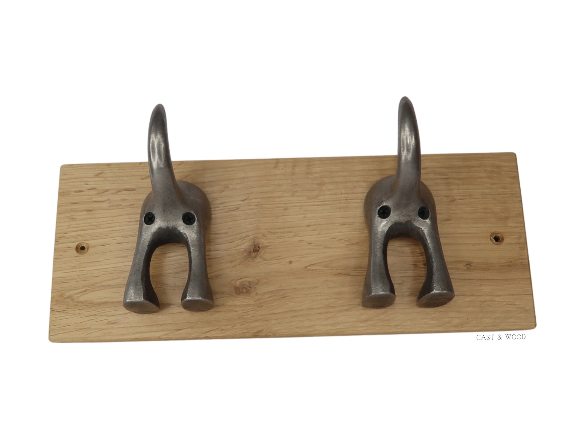 Solid Oak Mounted Dog Tail Hook - Double