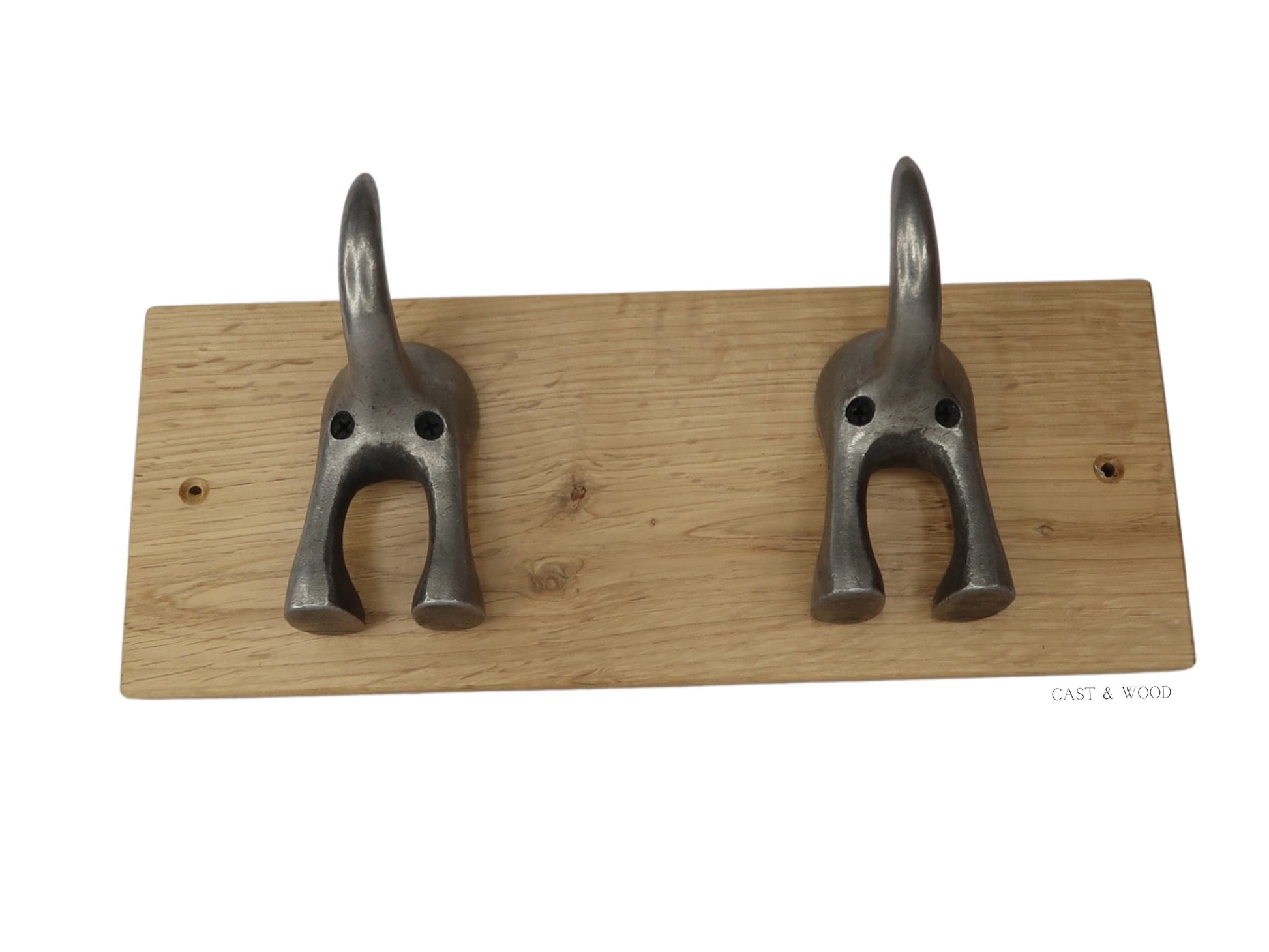 Solid Oak Mounted Dog Tail Hook - Double