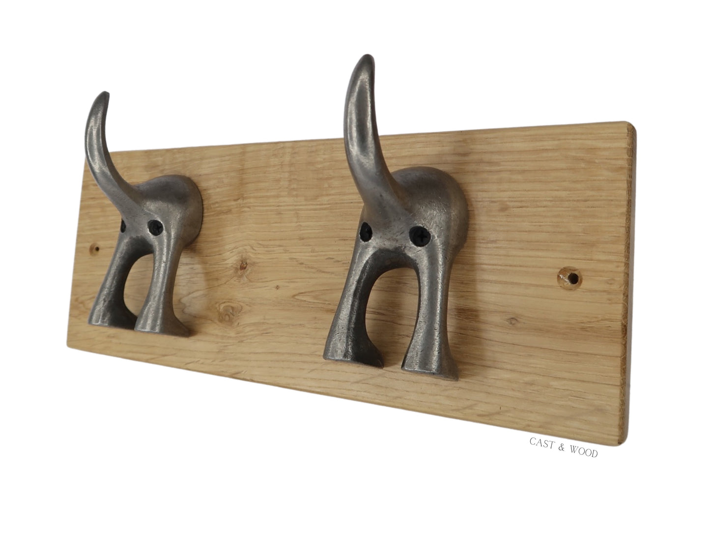 Solid Oak Mounted Dog Tail Hook - Double