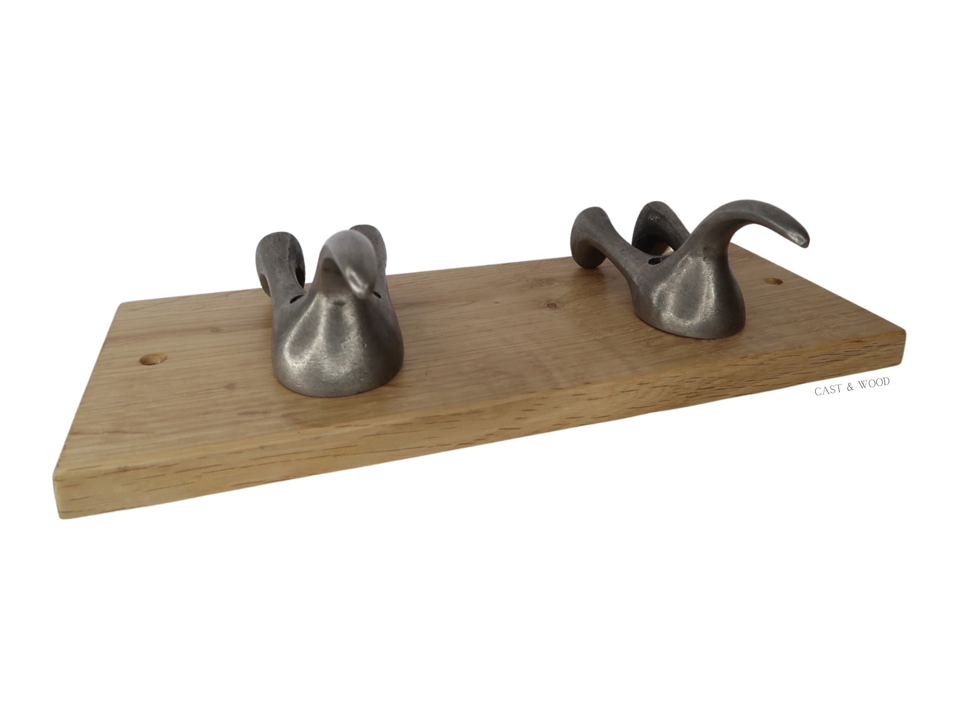 Solid Oak Mounted Dog Tail Hook - Double