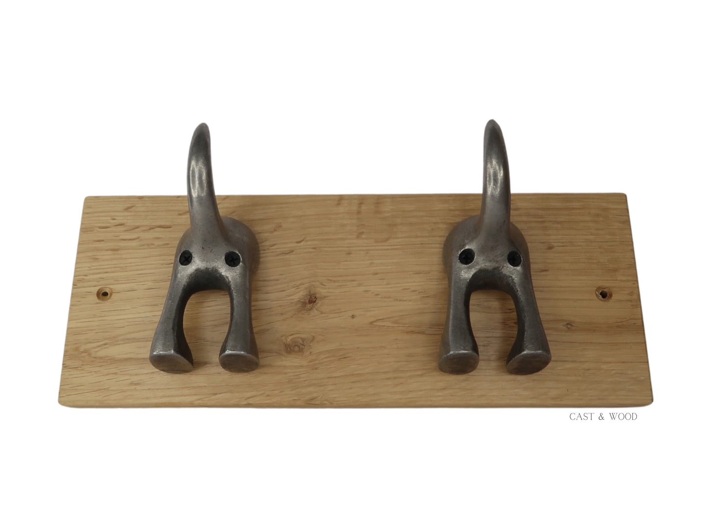 Solid Oak Mounted Dog Tail Hook - Double