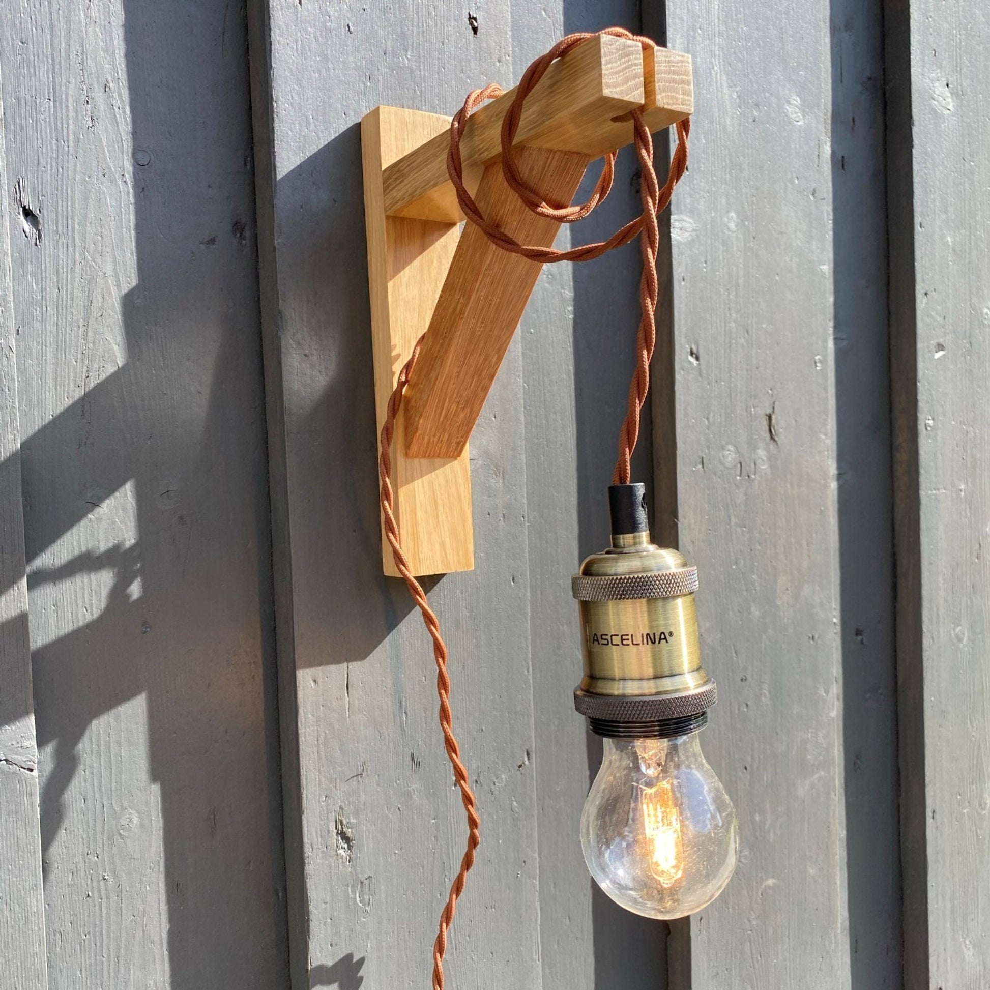 Solid Oak & Yellow Balau Gallows Pendant Wall Light Bracket freeshipping - Cast & Wood