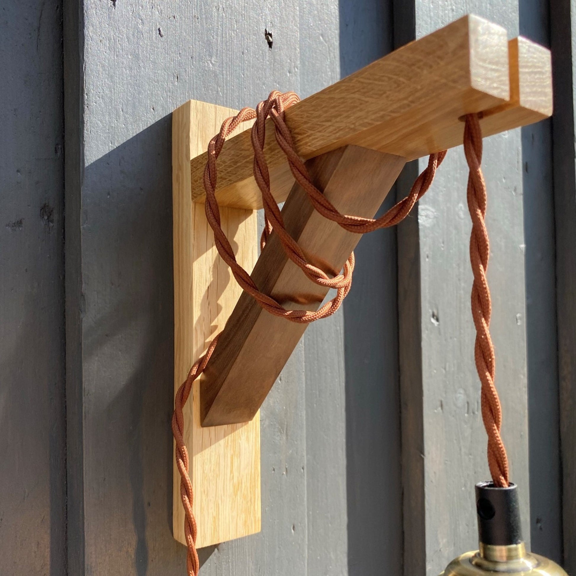 Solid Oak & American Black Walnut Gallows Pendant Wall Light Bracket freeshipping - Cast & Wood