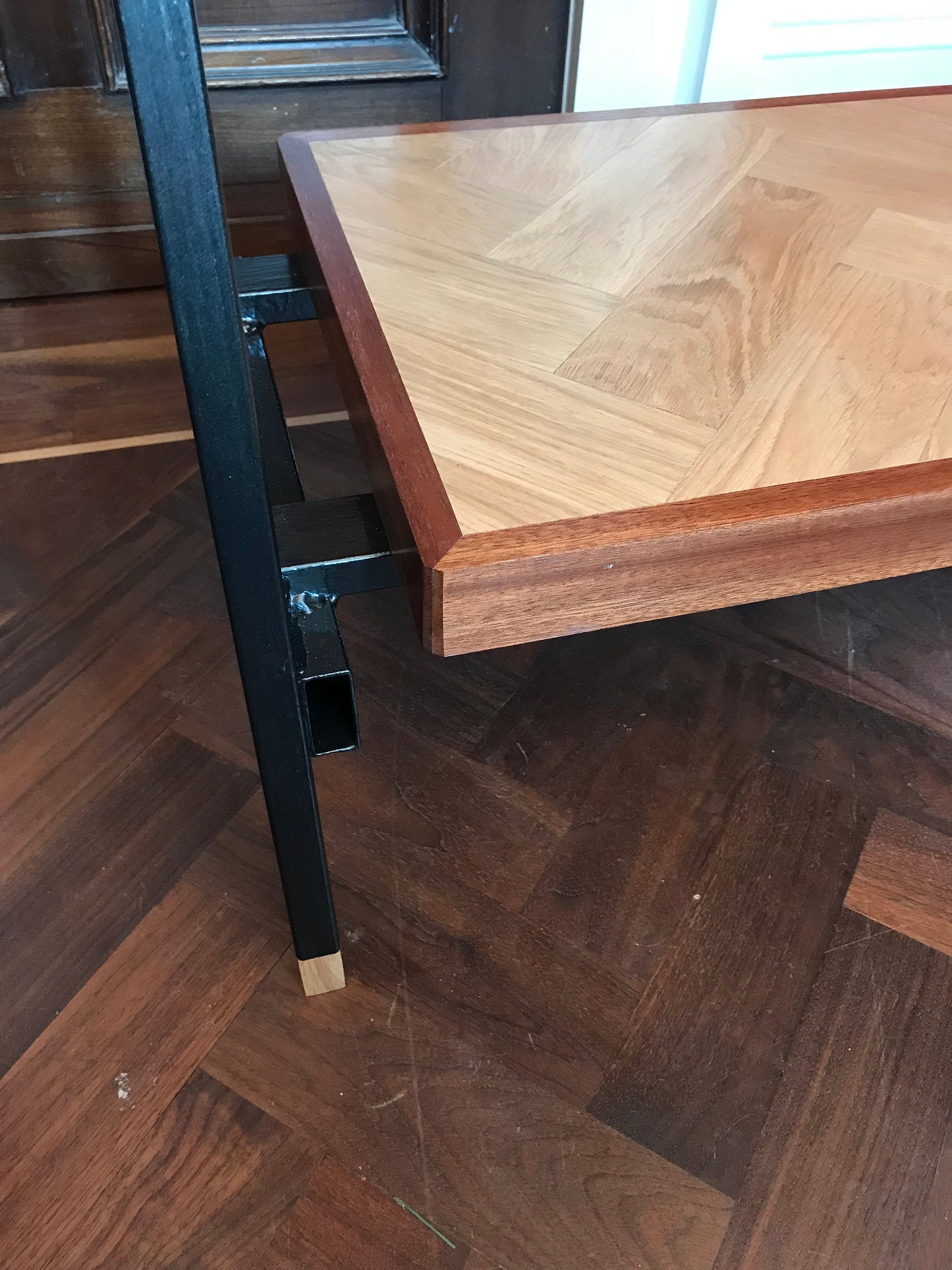Handmade Reclaimed Solid Oak Herringbone Top / Mahogany Edging Console Table - ONE OFF freeshipping - Cast & Wood
