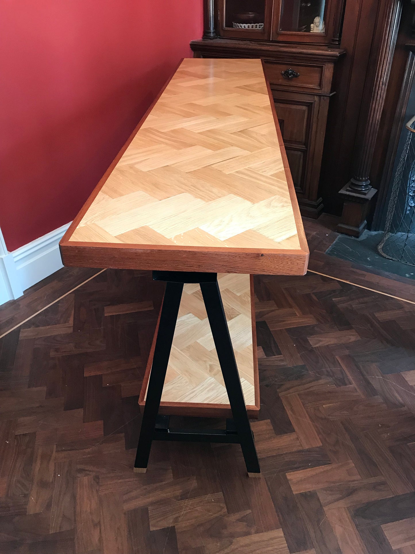Handmade Reclaimed Solid Oak Herringbone Top / Mahogany Edging Console Table - ONE OFF freeshipping - Cast & Wood