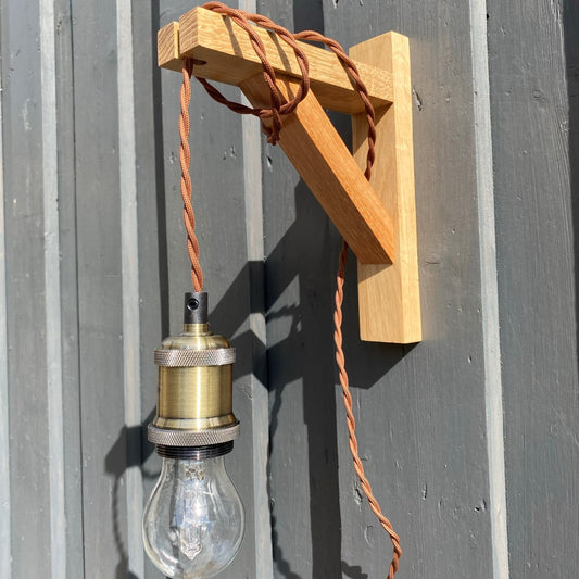 Solid Oak & Yellow Balau Gallows Pendant Wall Light Bracket freeshipping - Cast & Wood