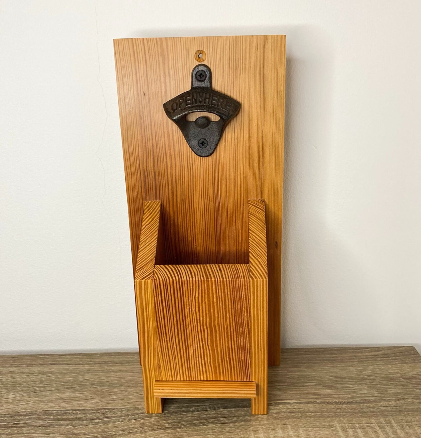 Catch Me! Wall Mounted Bottle Opener with Cap Catcher - Reclaimed Welsh Chapel Pine freeshipping - Cast & Wood