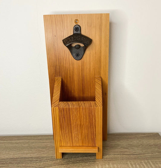 Catch Me! Wall Mounted Bottle Opener with Cap Catcher - Reclaimed Welsh Chapel Pine freeshipping - Cast & Wood
