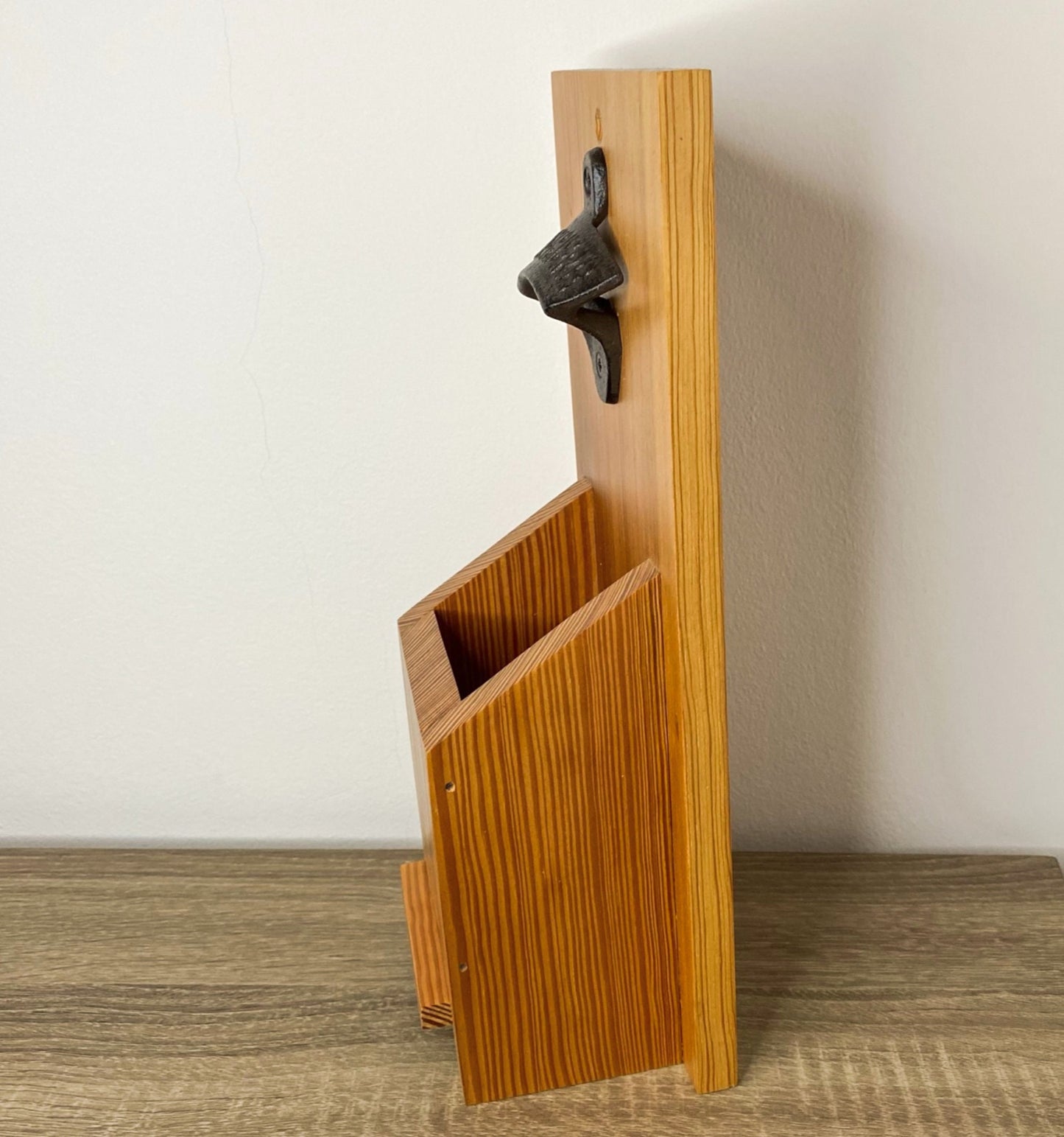 Catch Me! Wall Mounted Bottle Opener with Cap Catcher - Reclaimed Welsh Chapel Pine freeshipping - Cast & Wood