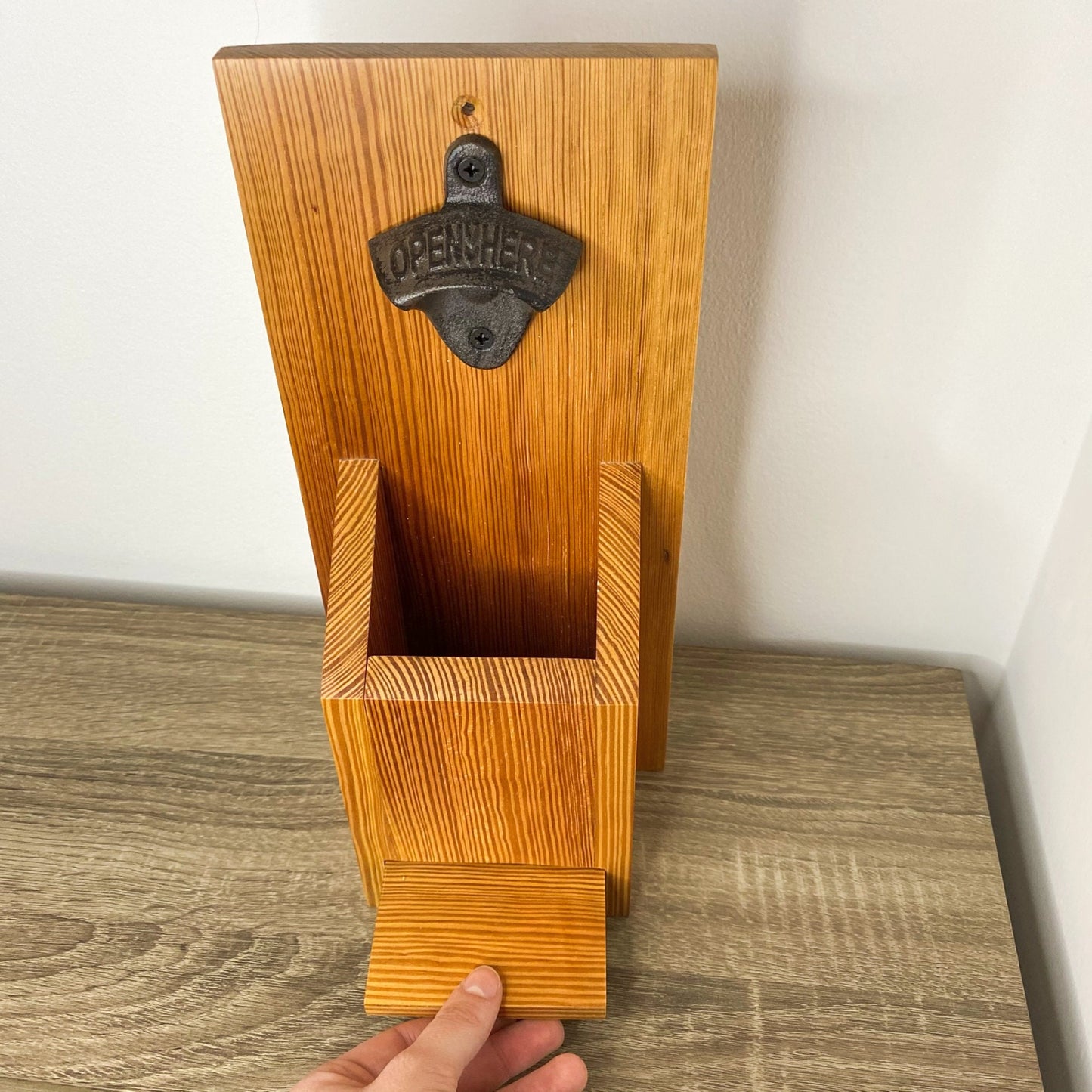 Catch Me! Wall Mounted Bottle Opener with Cap Catcher - Reclaimed Welsh Chapel Pine freeshipping - Cast & Wood
