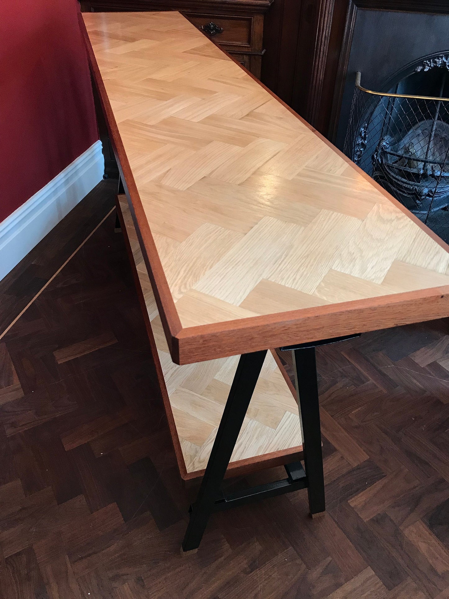 Handmade Reclaimed Solid Oak Herringbone Top / Mahogany Edging Console Table - ONE OFF freeshipping - Cast & Wood