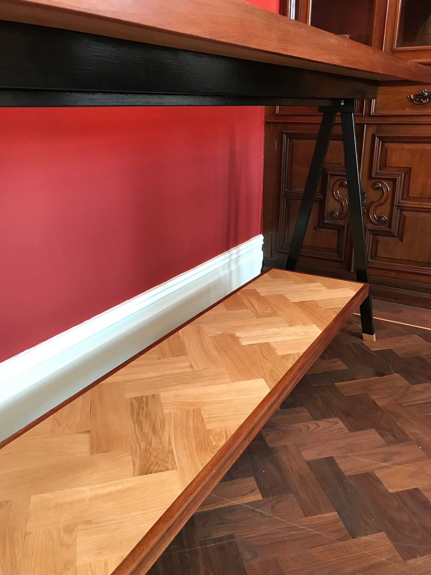 Handmade Reclaimed Solid Oak Herringbone Top / Mahogany Edging Console Table - ONE OFF freeshipping - Cast & Wood