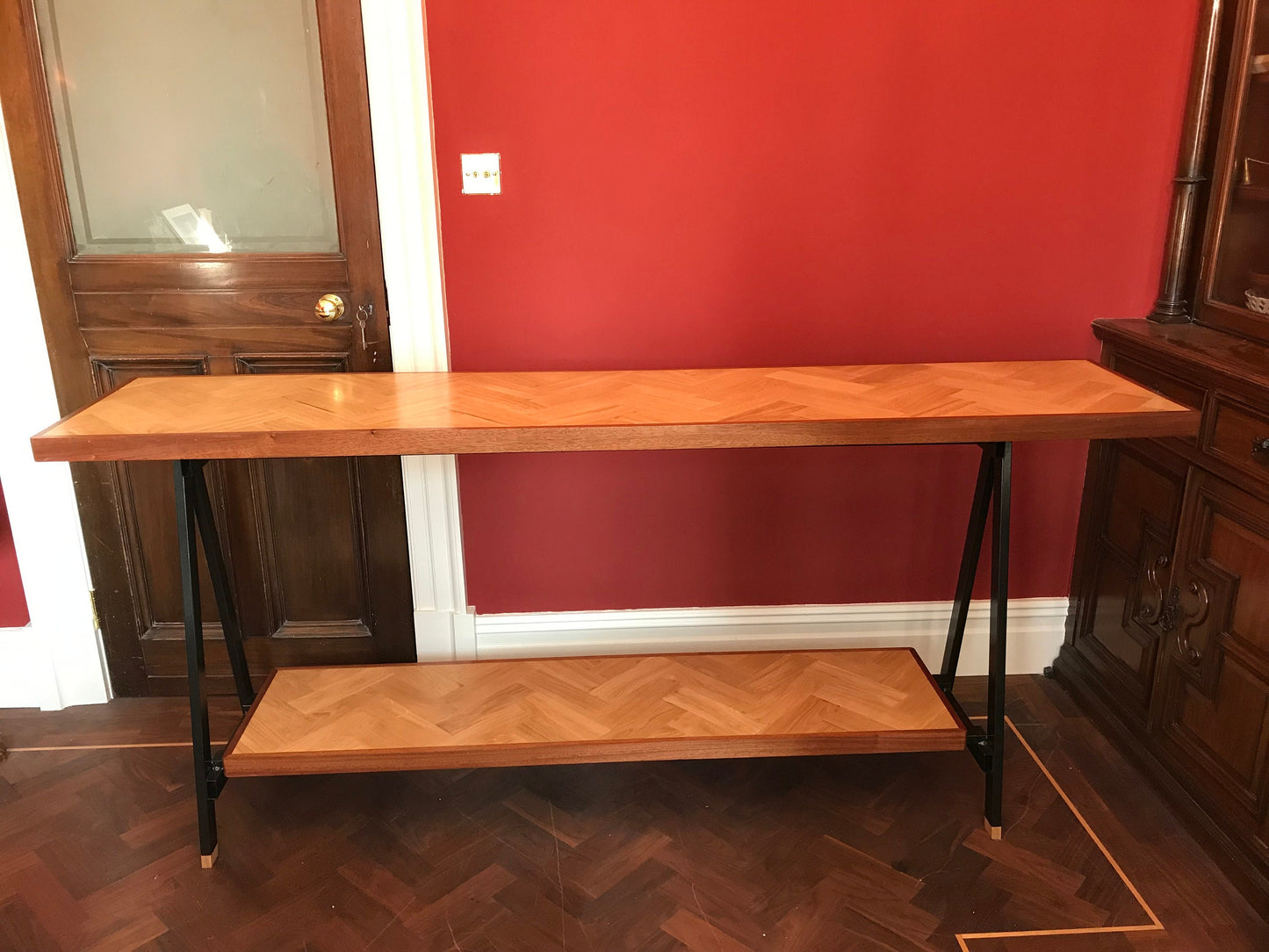 Handmade Reclaimed Solid Oak Herringbone Top / Mahogany Edging Console Table - ONE OFF freeshipping - Cast & Wood