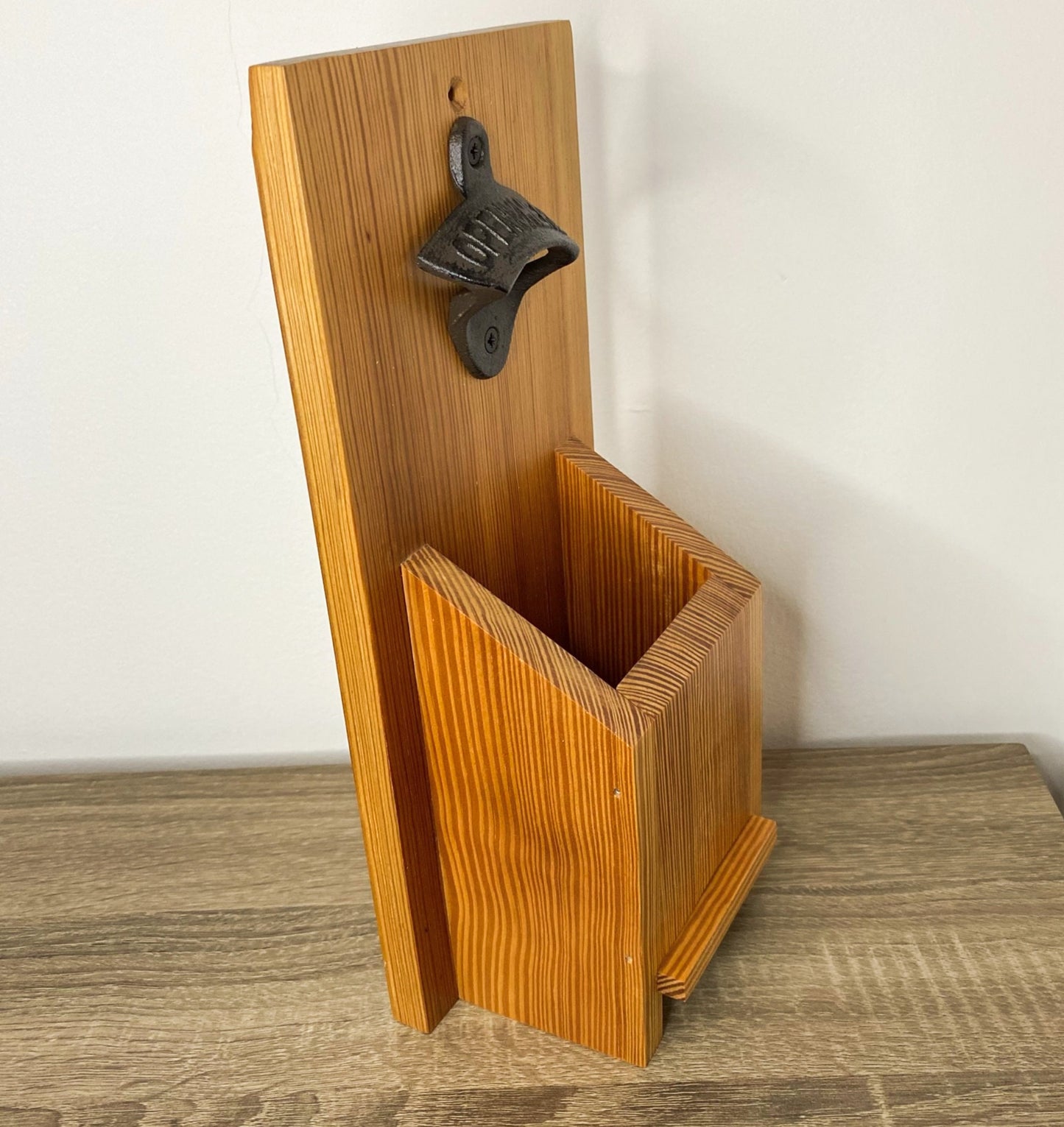 Catch Me! Wall Mounted Bottle Opener with Cap Catcher - Reclaimed Welsh Chapel Pine freeshipping - Cast & Wood