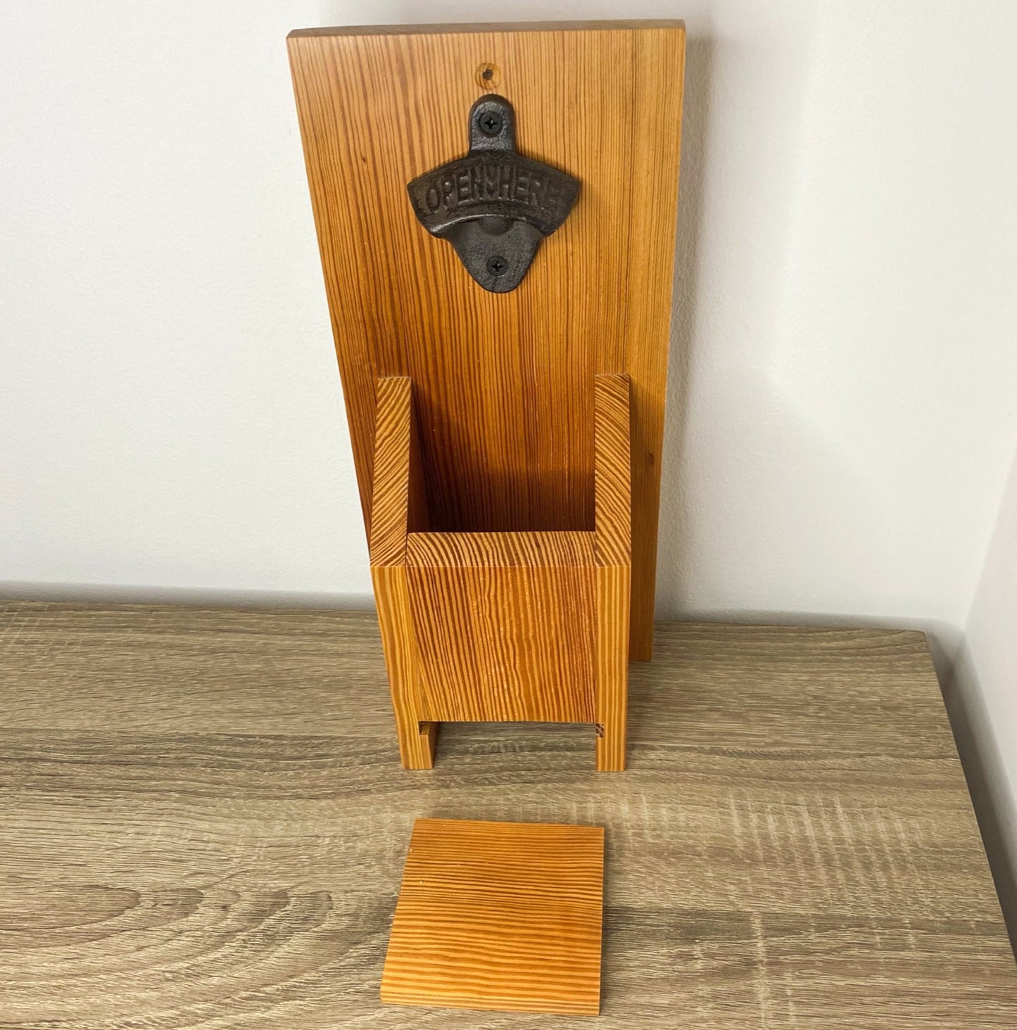 Catch Me! Wall Mounted Bottle Opener with Cap Catcher - Reclaimed Welsh Chapel Pine freeshipping - Cast & Wood