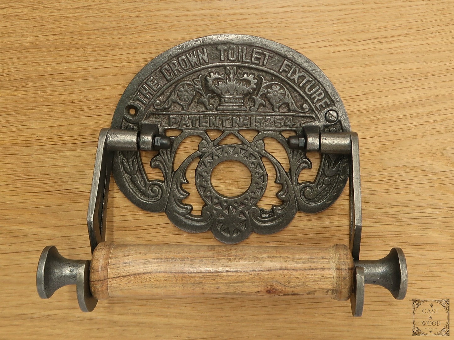 The Crown Toilet Roll Holder - Cast Iron - Light Wood