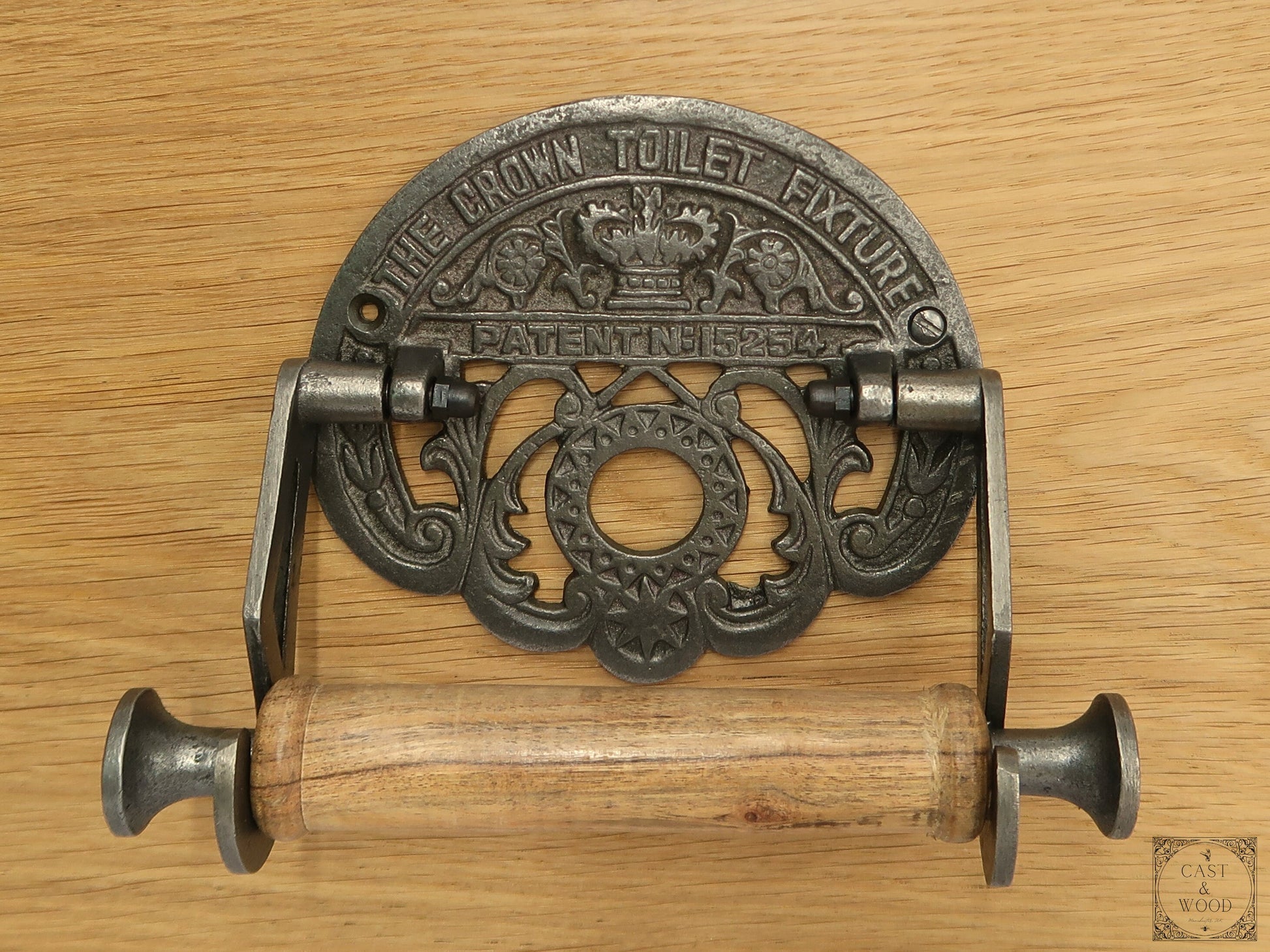 The Crown Toilet Roll Holder - Cast Iron - Light Wood