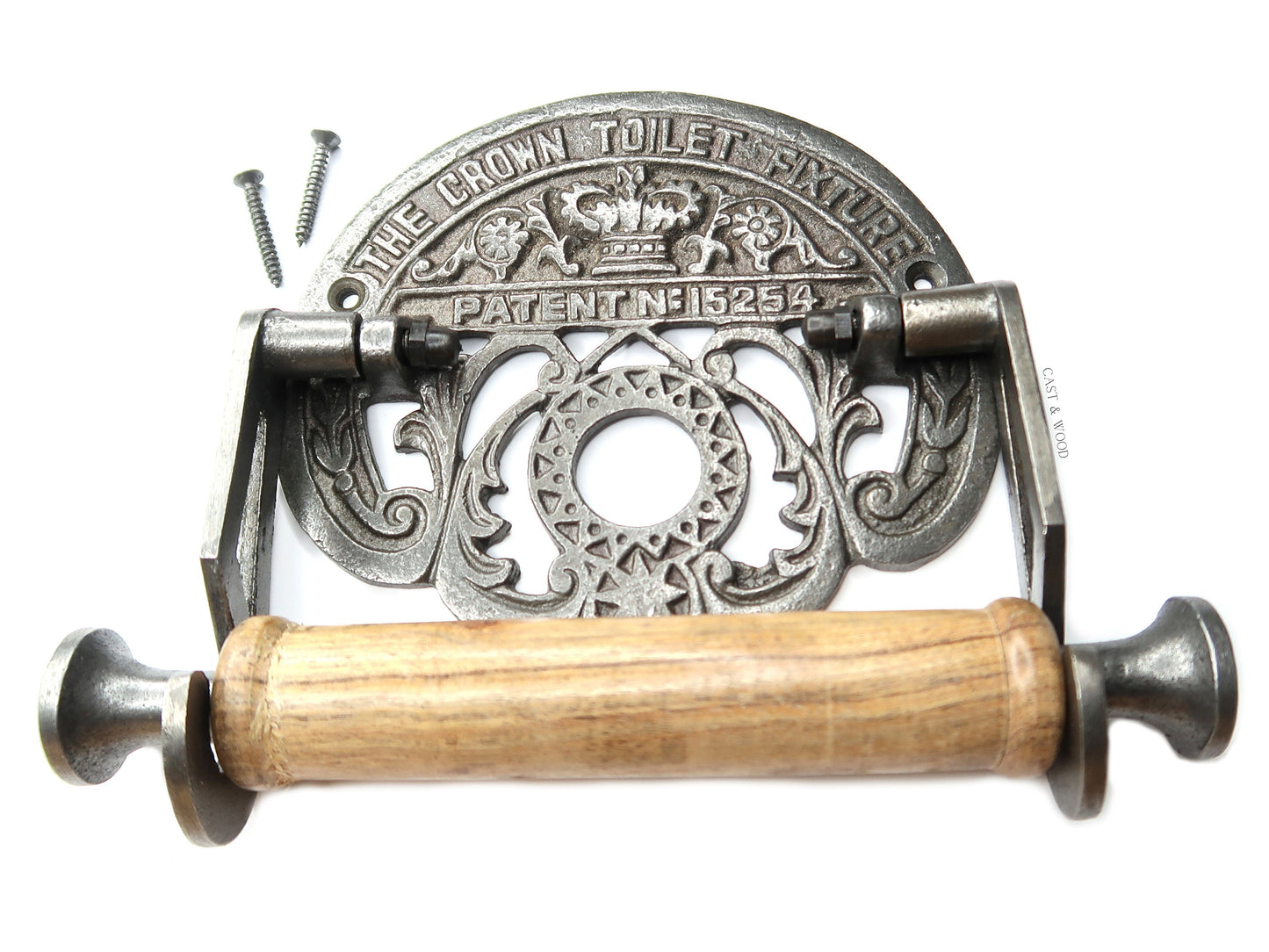 The Crown Toilet Roll Holder - Cast Iron - Light Wood