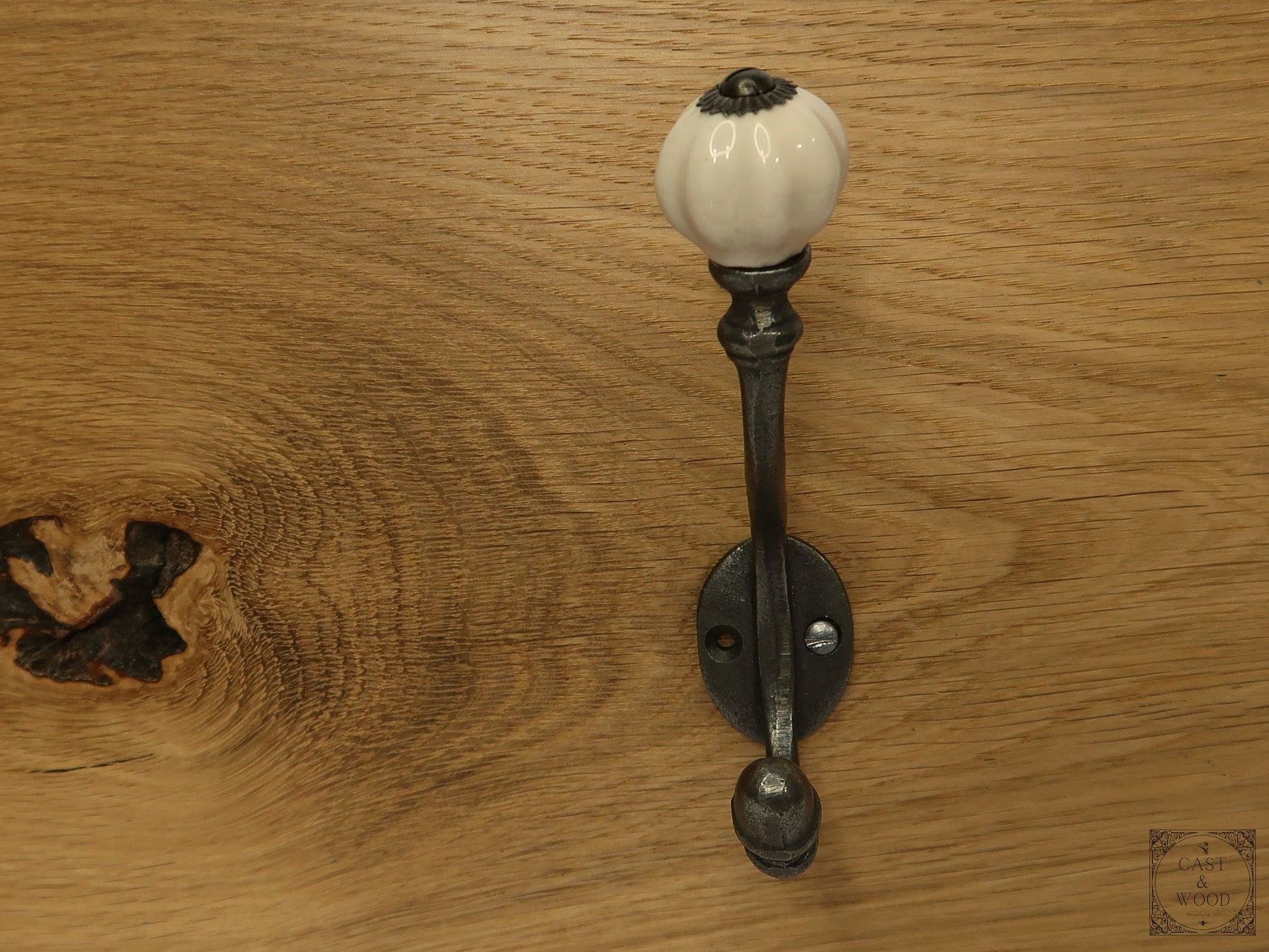 Off White Acorn Double Coat Hook freeshipping - Cast & Wood