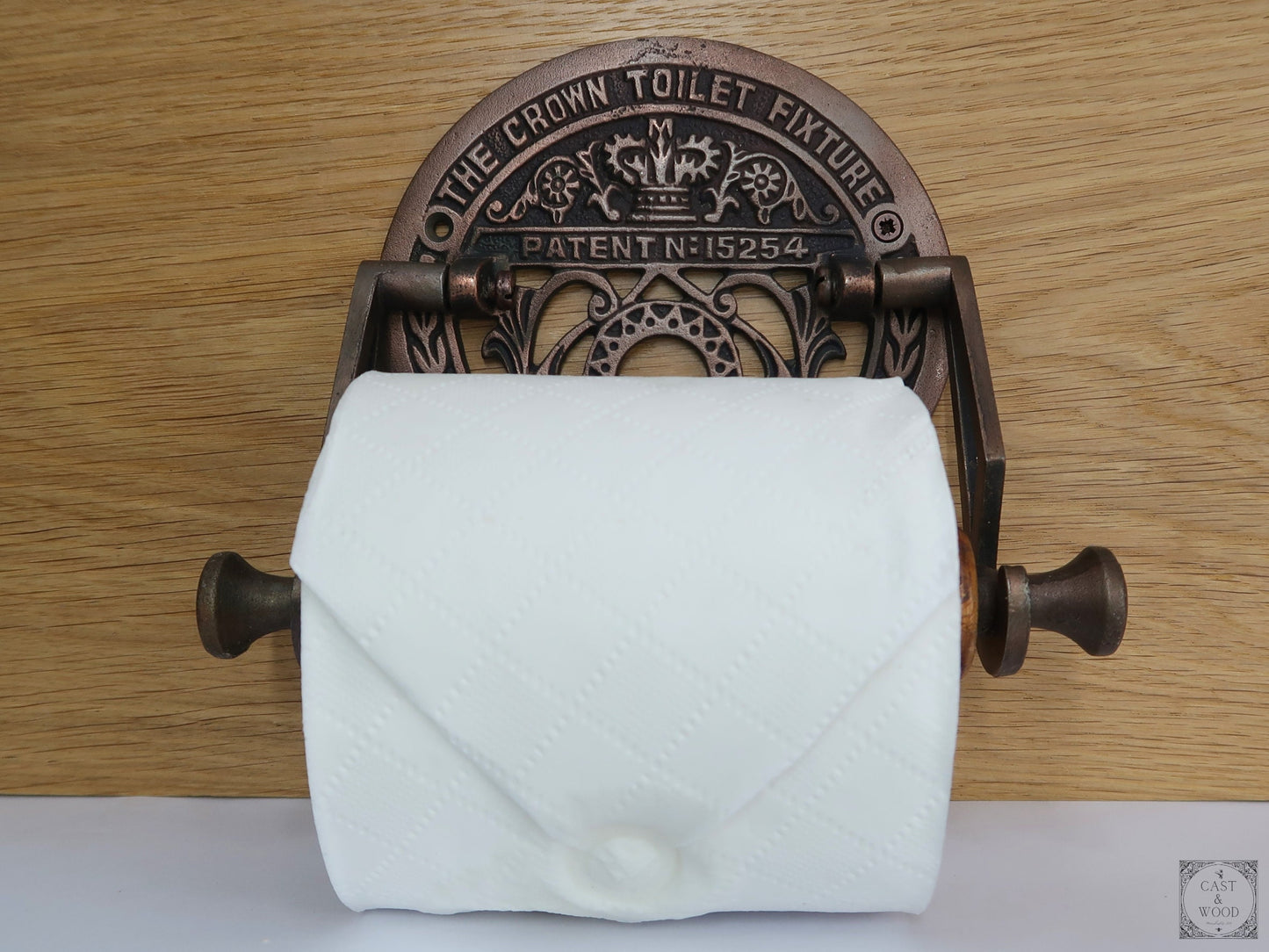 The Crown Toilet Roll Holder - Copper - Light Wood