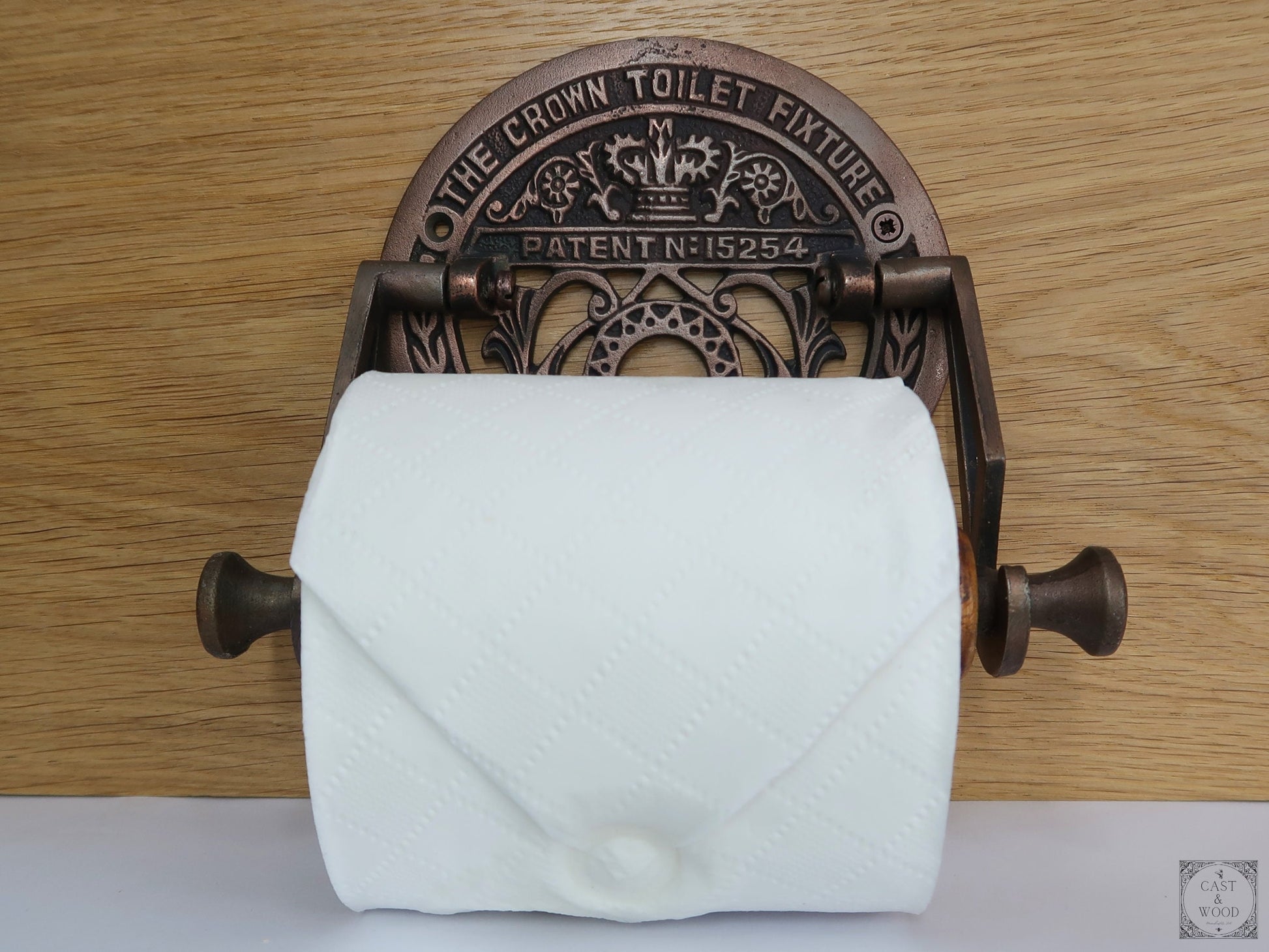 The Crown Toilet Roll Holder - Copper - Light Wood