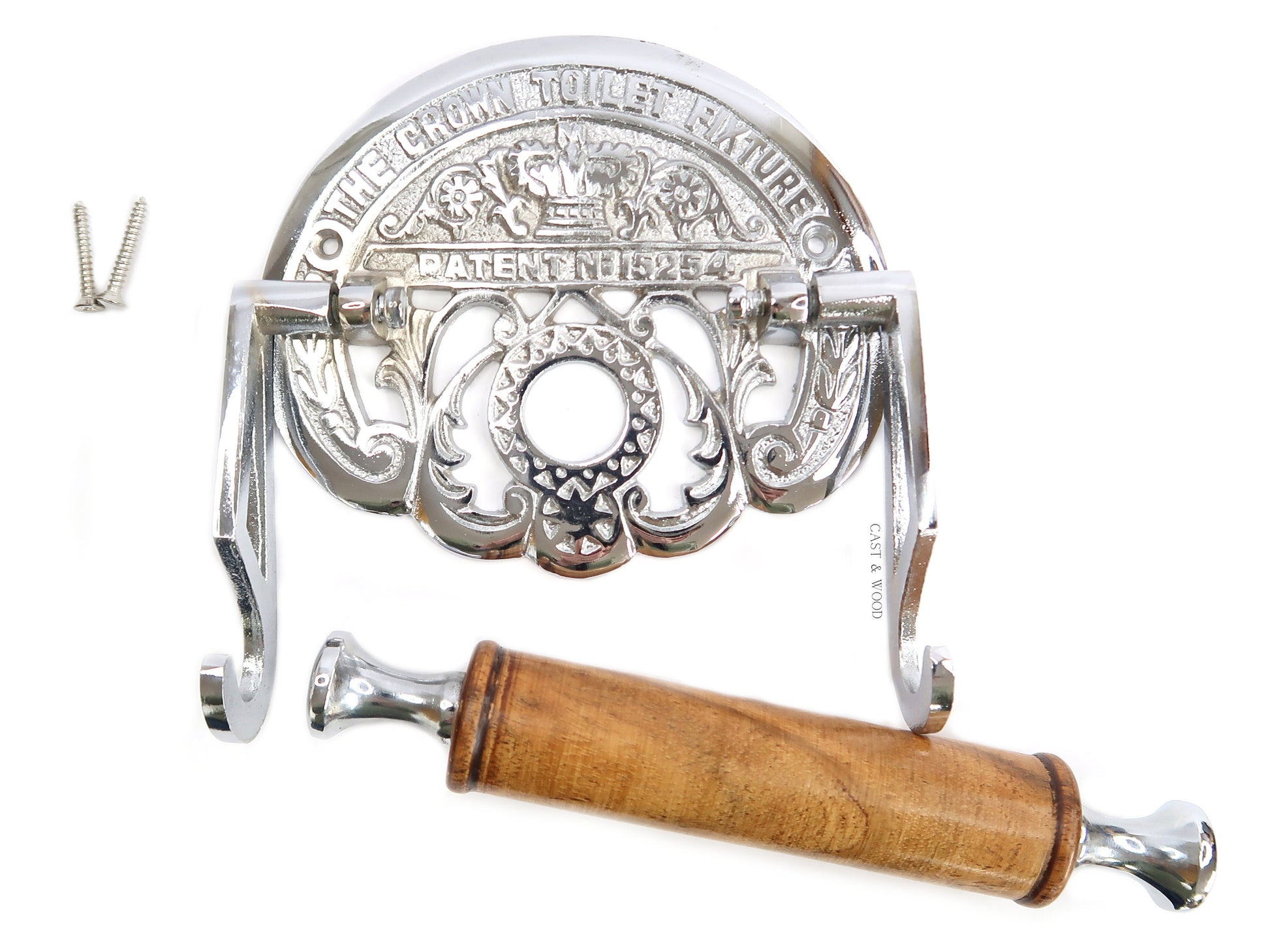 The Crown Toilet Roll Holder - Chrome - Light Wood