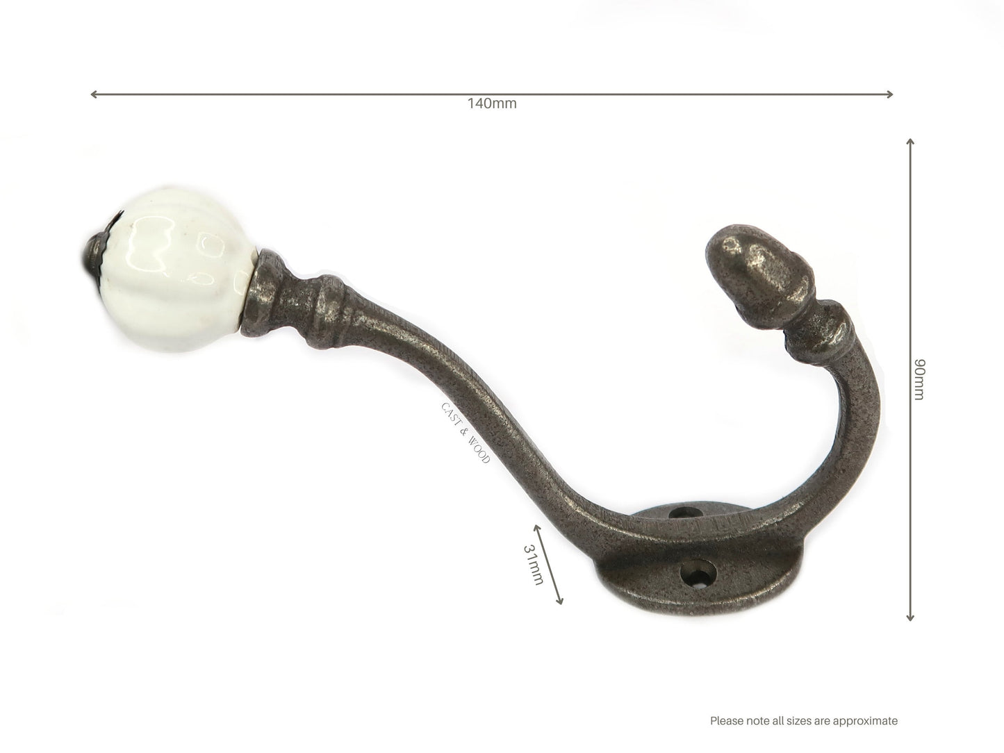 White Acorn Double Coat Hook freeshipping - Cast & Wood