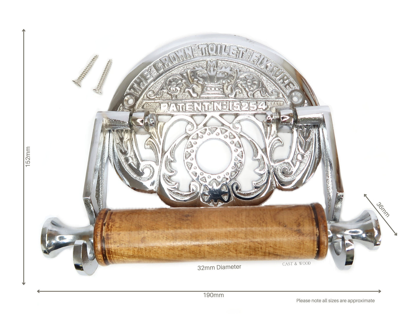 The Crown Toilet Roll Holder - Chrome - Light Wood