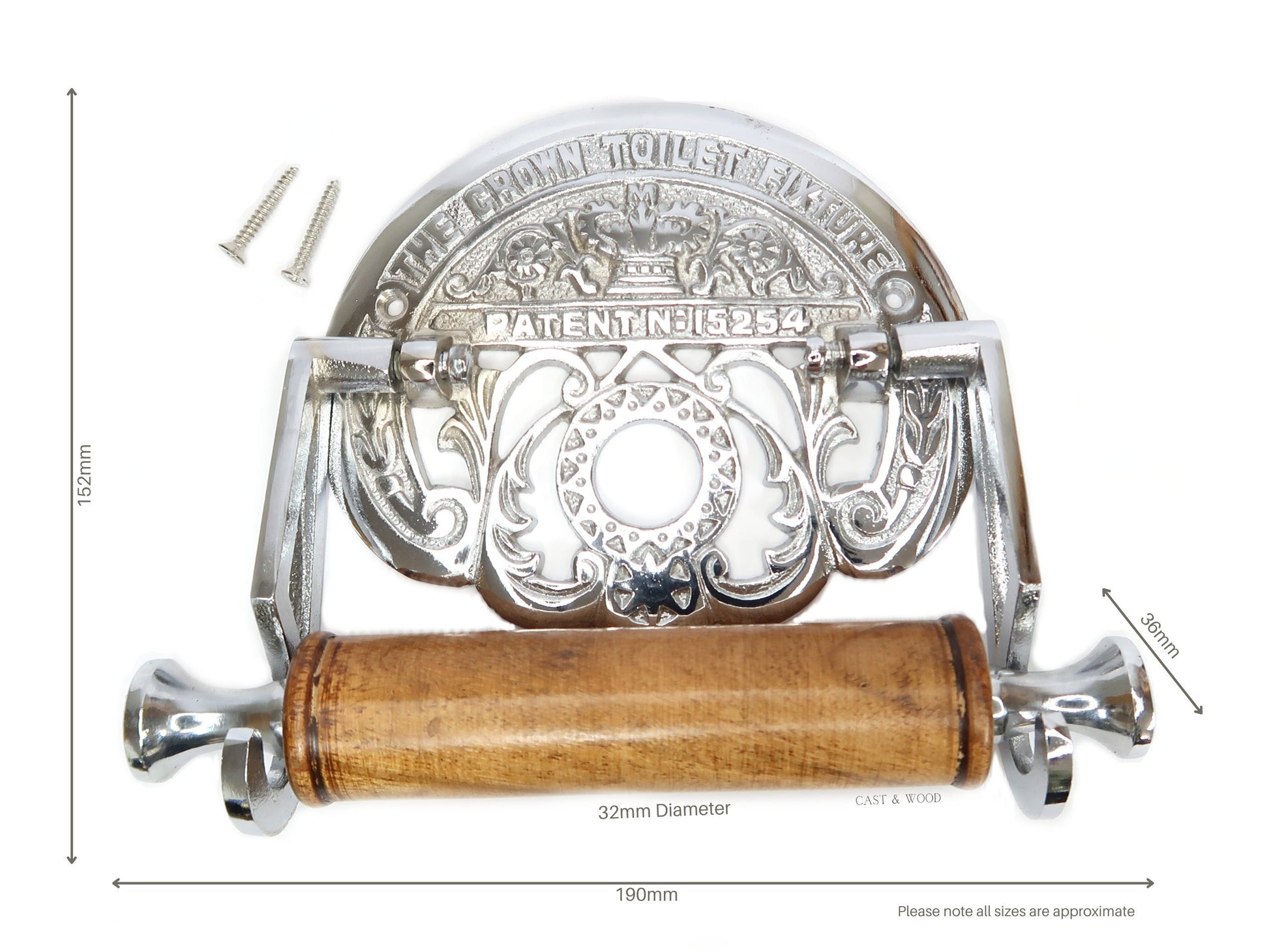 The Crown Toilet Roll Holder - Chrome - Light Wood