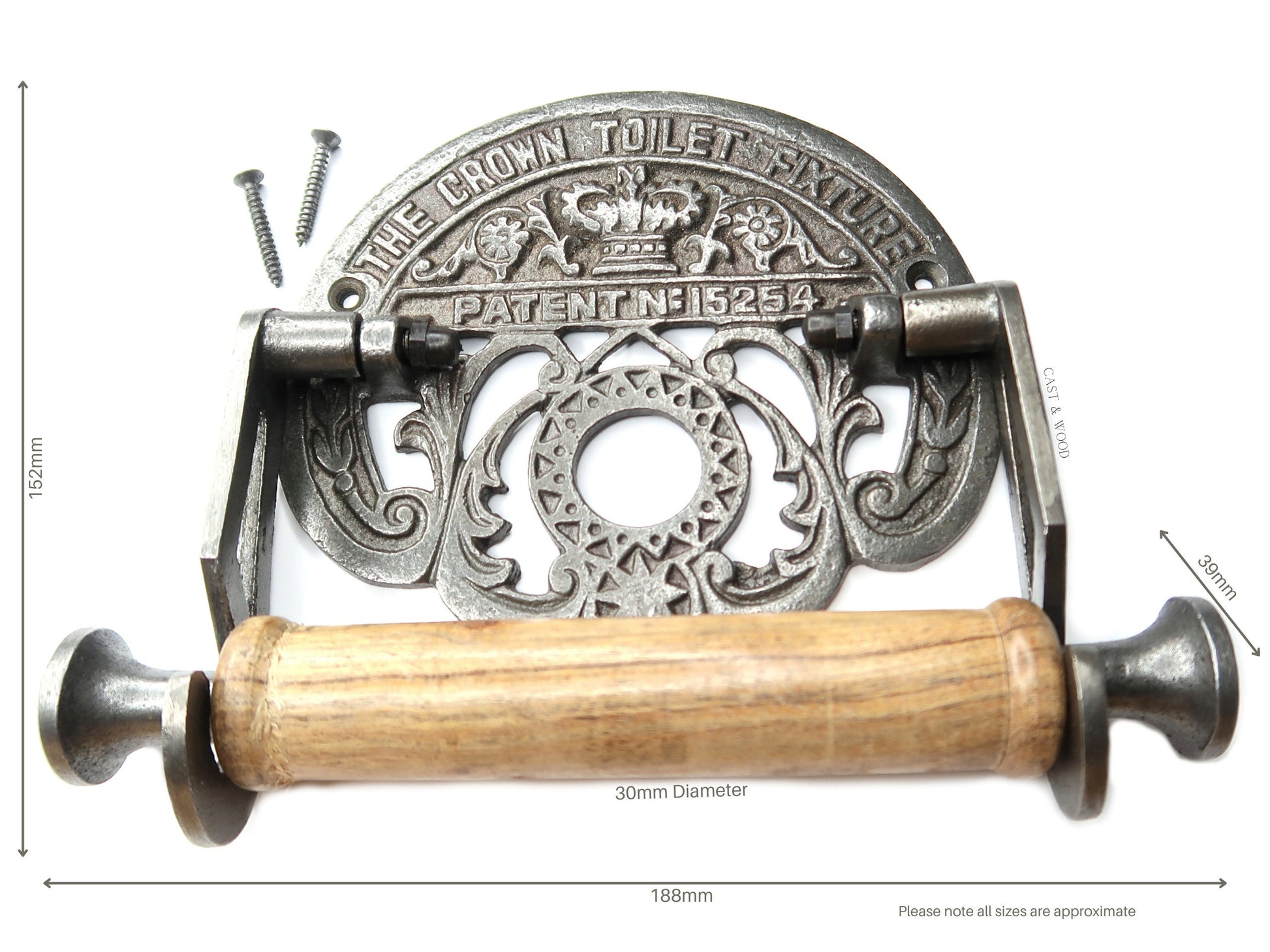 The Crown Toilet Roll Holder - Cast Iron - Light Wood
