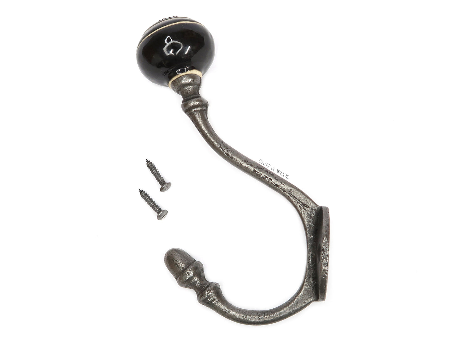 Black / White Stripe Acorn Double Coat Hook freeshipping - Cast & Wood