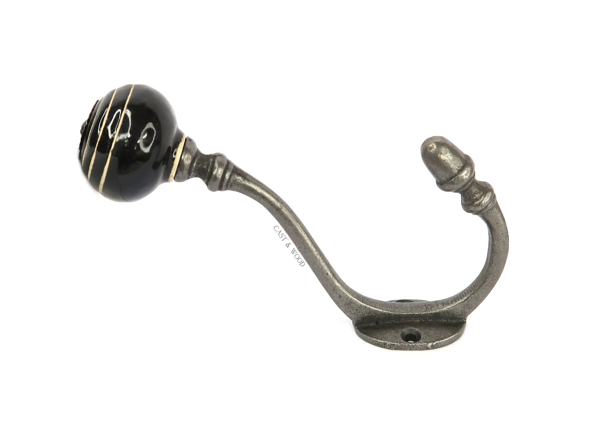 Black / White Stripe Acorn Double Coat Hook freeshipping - Cast & Wood