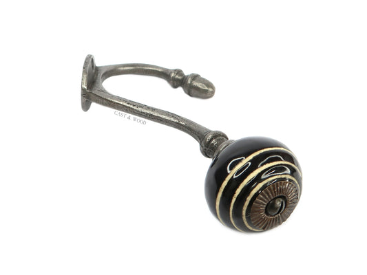 Black / White Stripe Acorn Double Coat Hook freeshipping - Cast & Wood