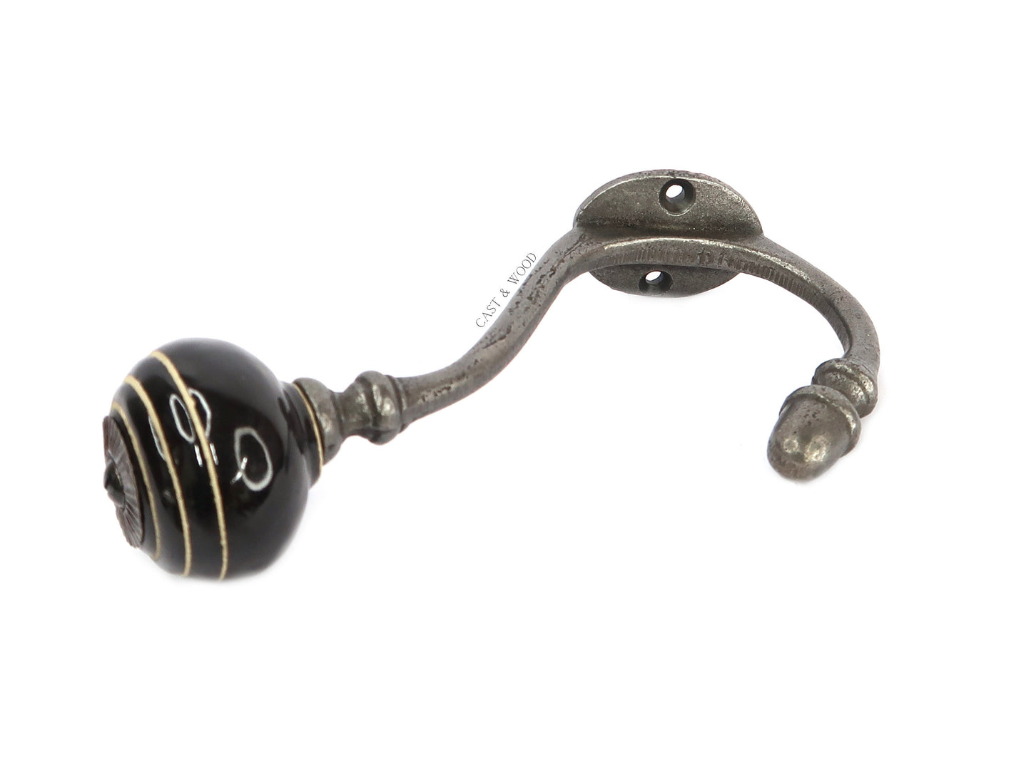 Black / White Stripe Acorn Double Coat Hook freeshipping - Cast & Wood