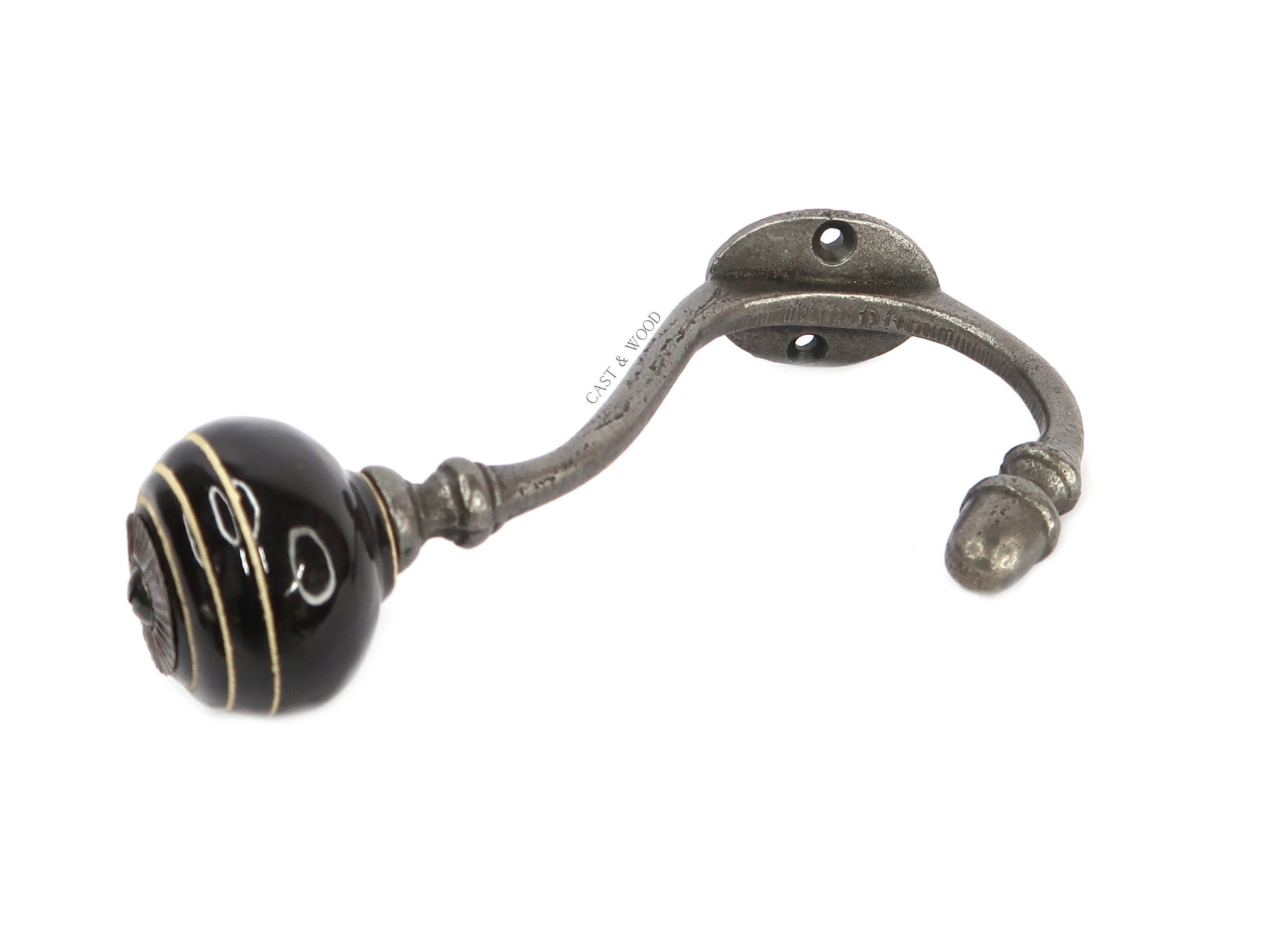 Black / White Stripe Acorn Double Coat Hook freeshipping - Cast & Wood