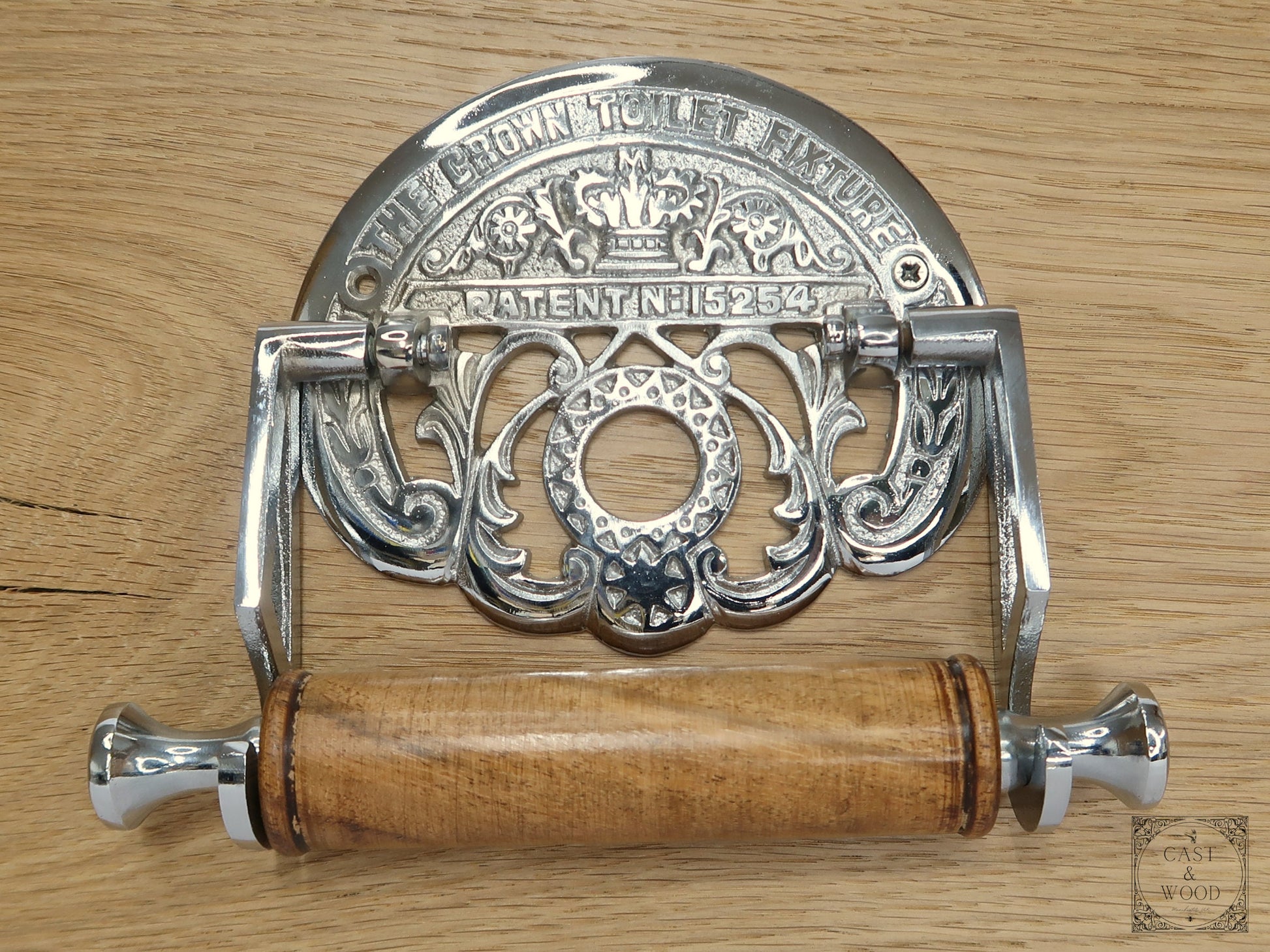 The Crown Toilet Roll Holder - Chrome - Light Wood