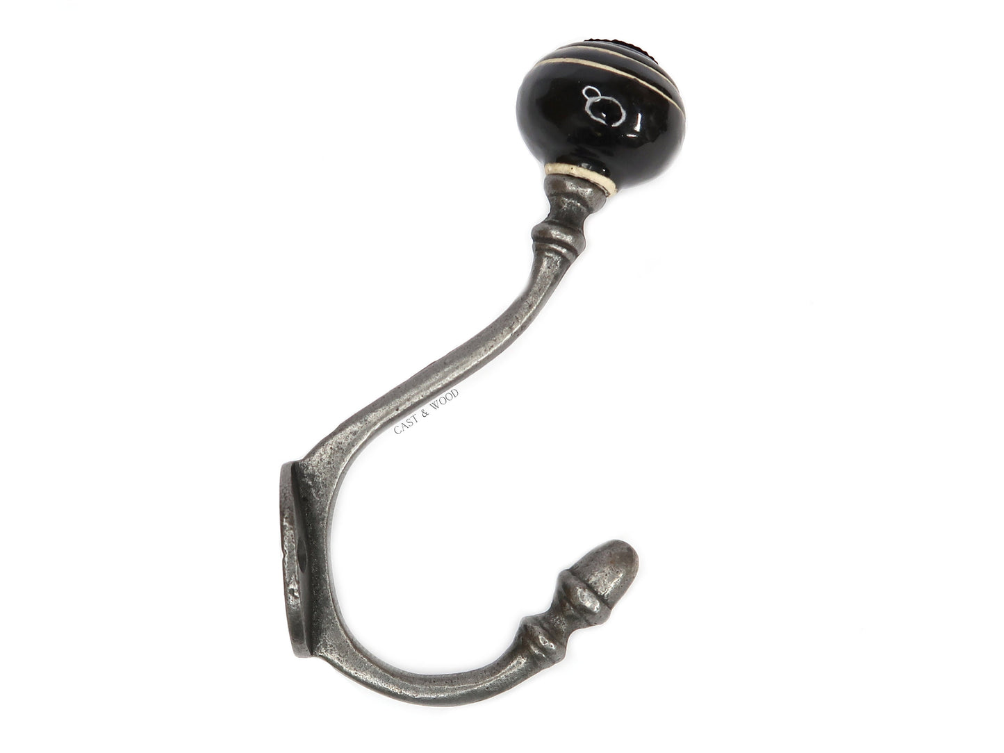Black / White Stripe Acorn Double Coat Hook freeshipping - Cast & Wood