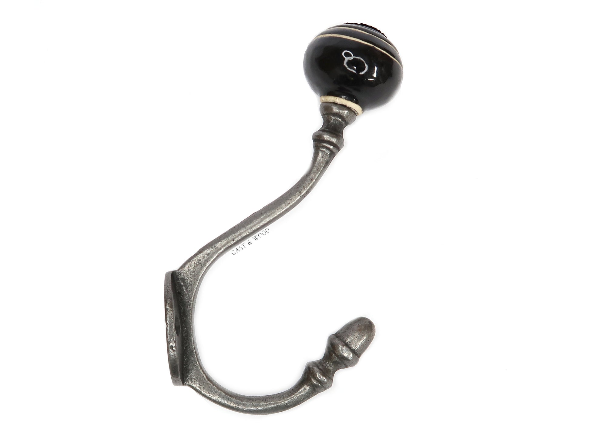 Black / White Stripe Acorn Double Coat Hook freeshipping - Cast & Wood