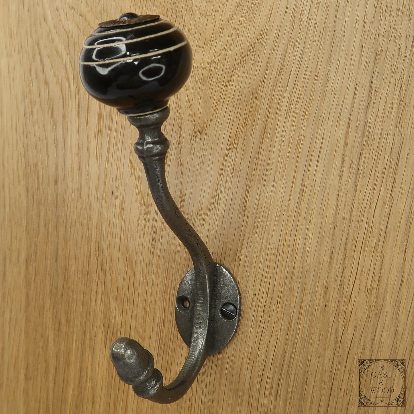 Black / White Stripe Acorn Double Coat Hook freeshipping - Cast & Wood
