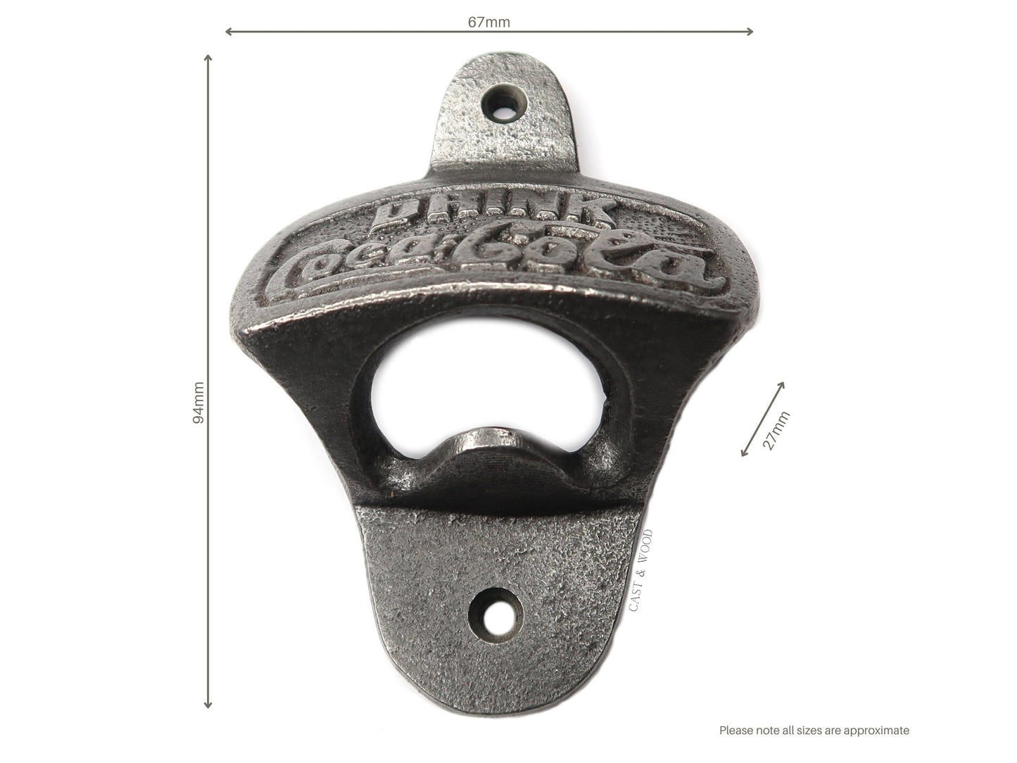 COCA-COLA Coke Cast Iron Wall Mounted Bottle Opener freeshipping - Cast & Wood