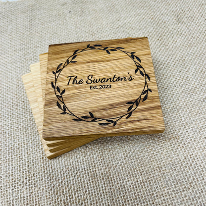 Personalised Family Name Coaster - Engraved Solid Oak