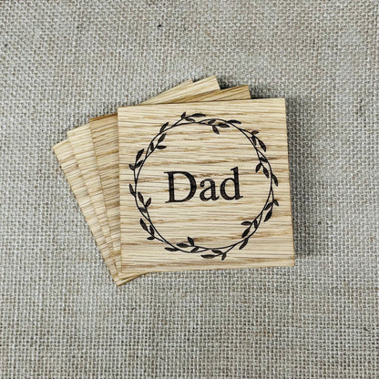 Dad Coaster - Engraved Solid Oak