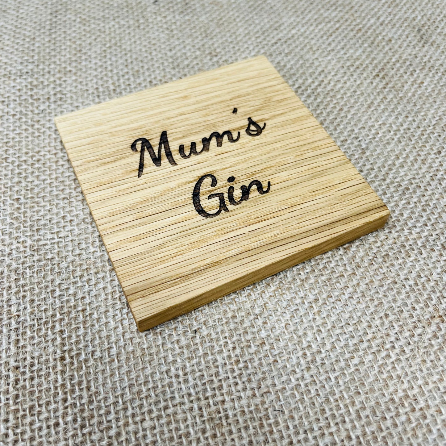 Mum's Gin Coaster - Engraved Solid Oak