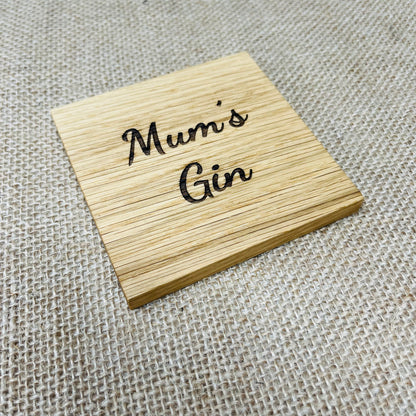 Mum's Gin Coaster - Engraved Solid Oak