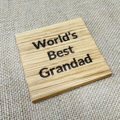 World's Best Grandad Coaster - Engraved Solid Oak