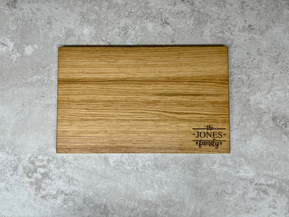 Personalised Family Name Solid Oak Chopping Board