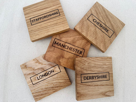 Place Name Engraved Oak Coaster