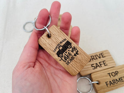 Personalised Small Oak Engraved Keyring