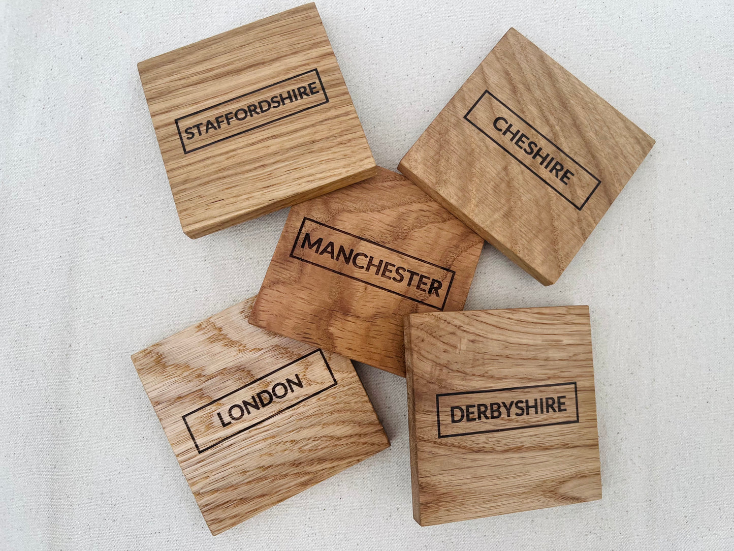 Place Name Engraved Oak Coaster