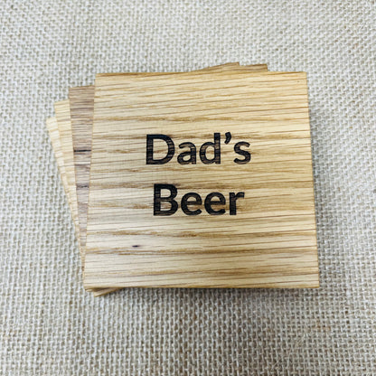 Dad's Beer Coaster - Engraved Solid Oak